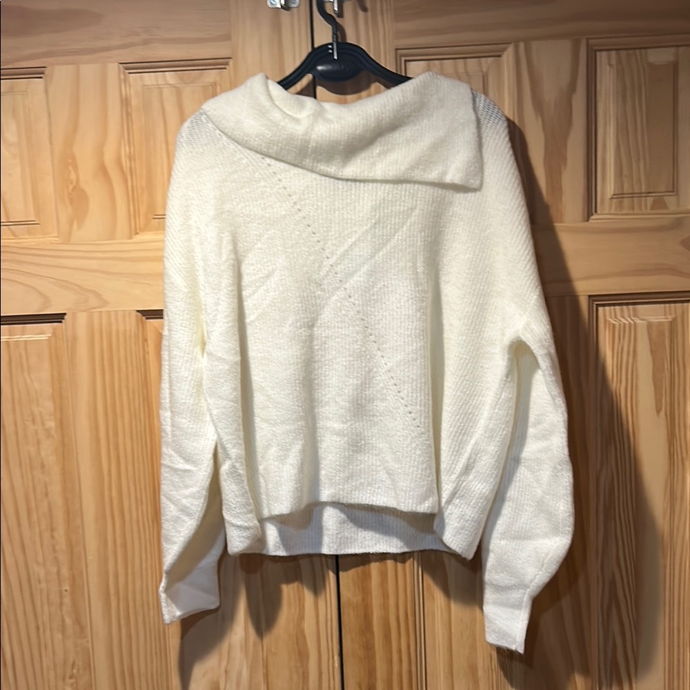 Chic White Women's Cowl Neck Sweater